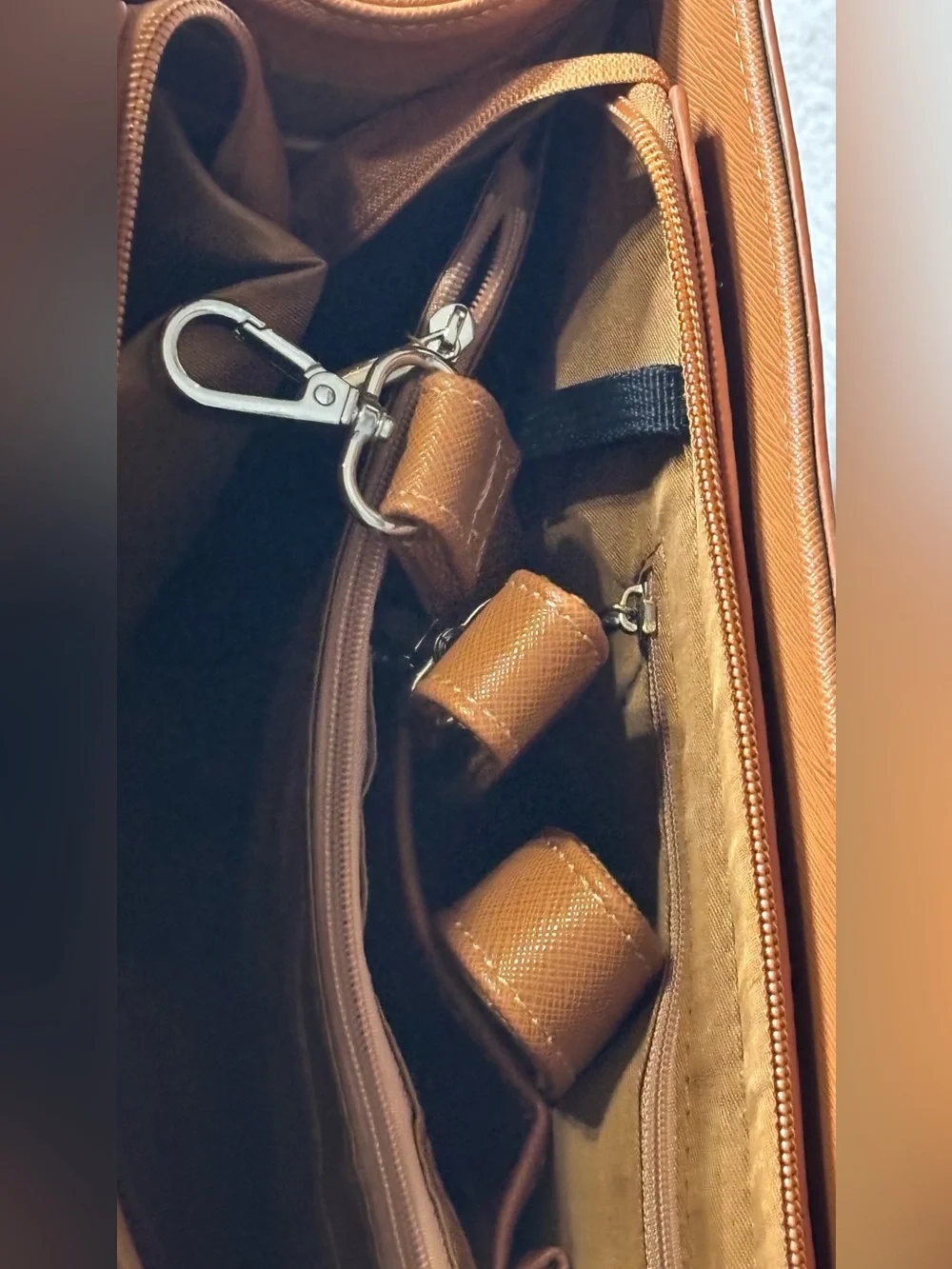 Laptop Tan Leather Tote Bag with Top Handles,water proof lightweight